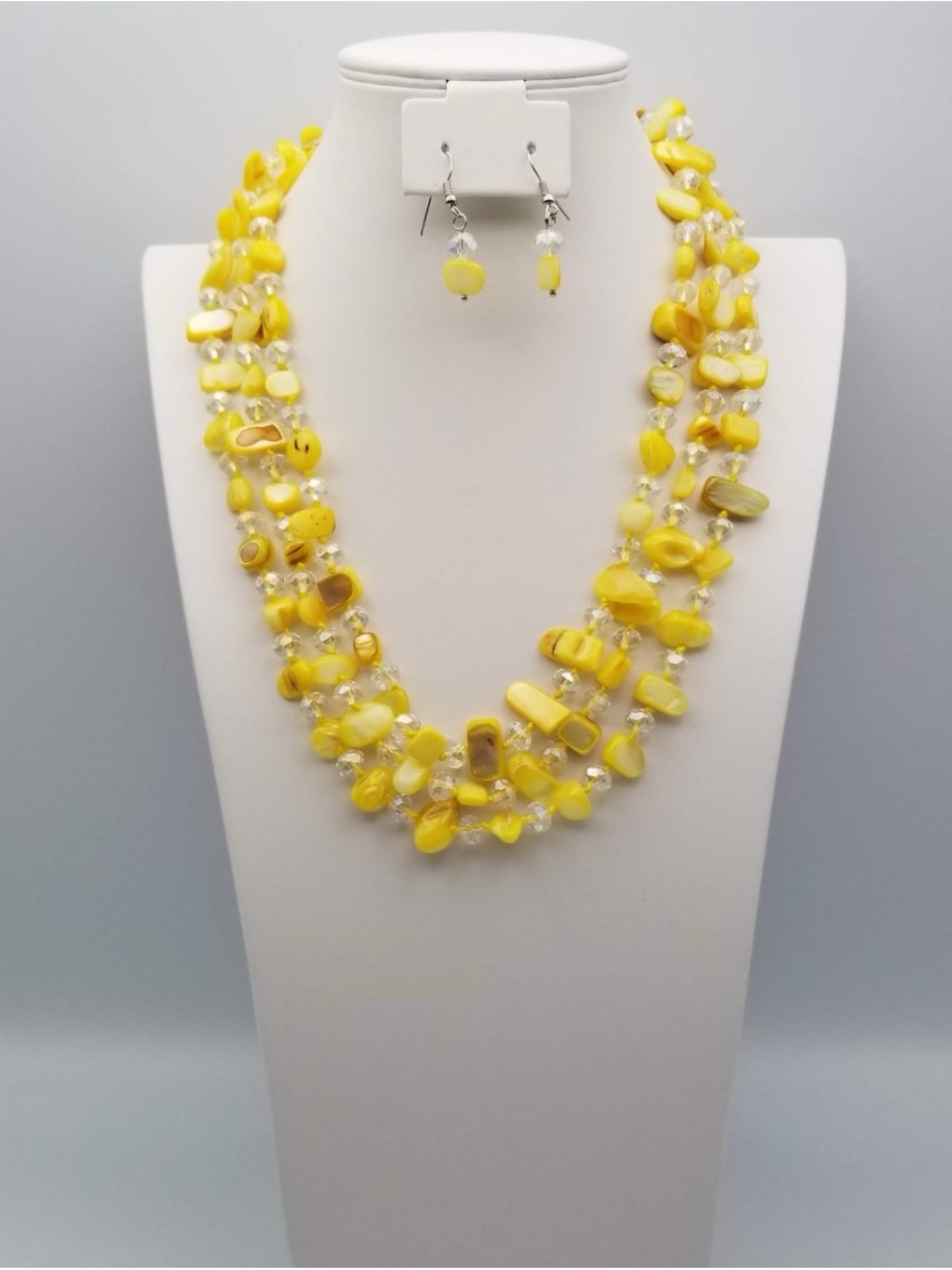 Yellow Multi-Strand Stone Necklace & Earrings Set